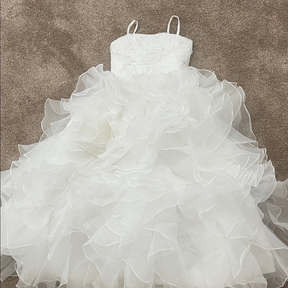 Charming White Ruffled Kids Dress
